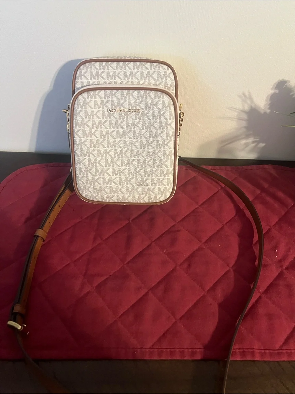 Michael Kors Cream and Tan Logo Crossbody Messenger